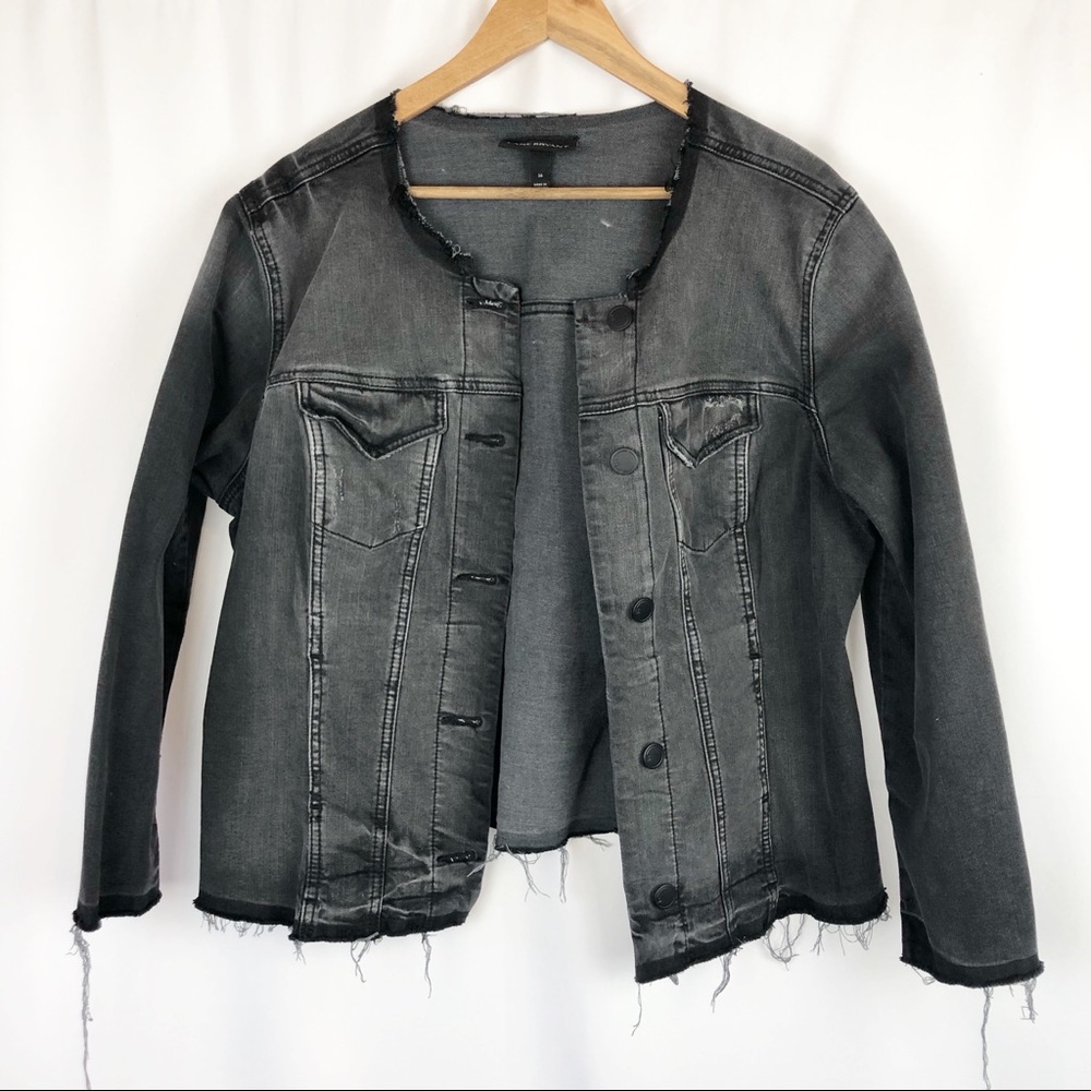 3/30 Lane Bryant Black Acid Distressed Jean Jacket